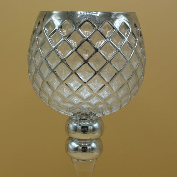 Strieborný sklenený svietnik na stopke 35 cm
